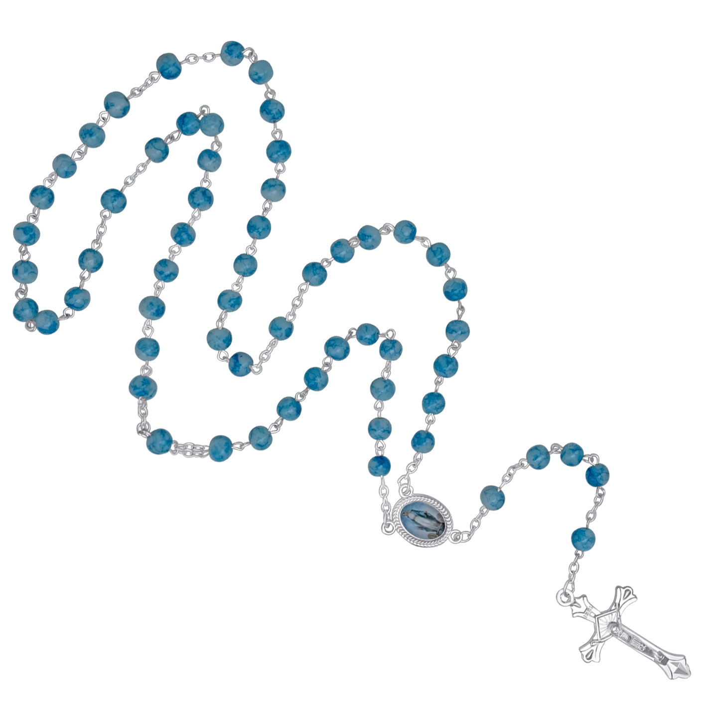 BLUE MARBLE ROSARY - METAL