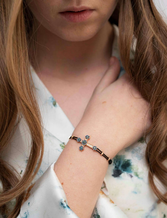 CROSS - CHRISTIAN BRACELET - GOLD, DIAMONDS AND SAPPHIRES