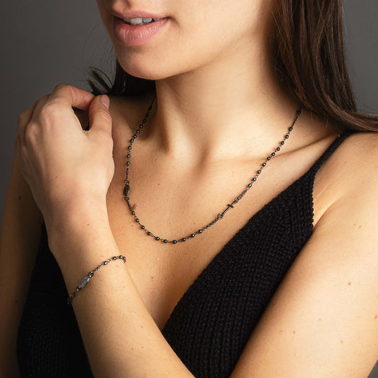 MIRACULOUS AND CROSS - NECKLACE - BLACK SILVER