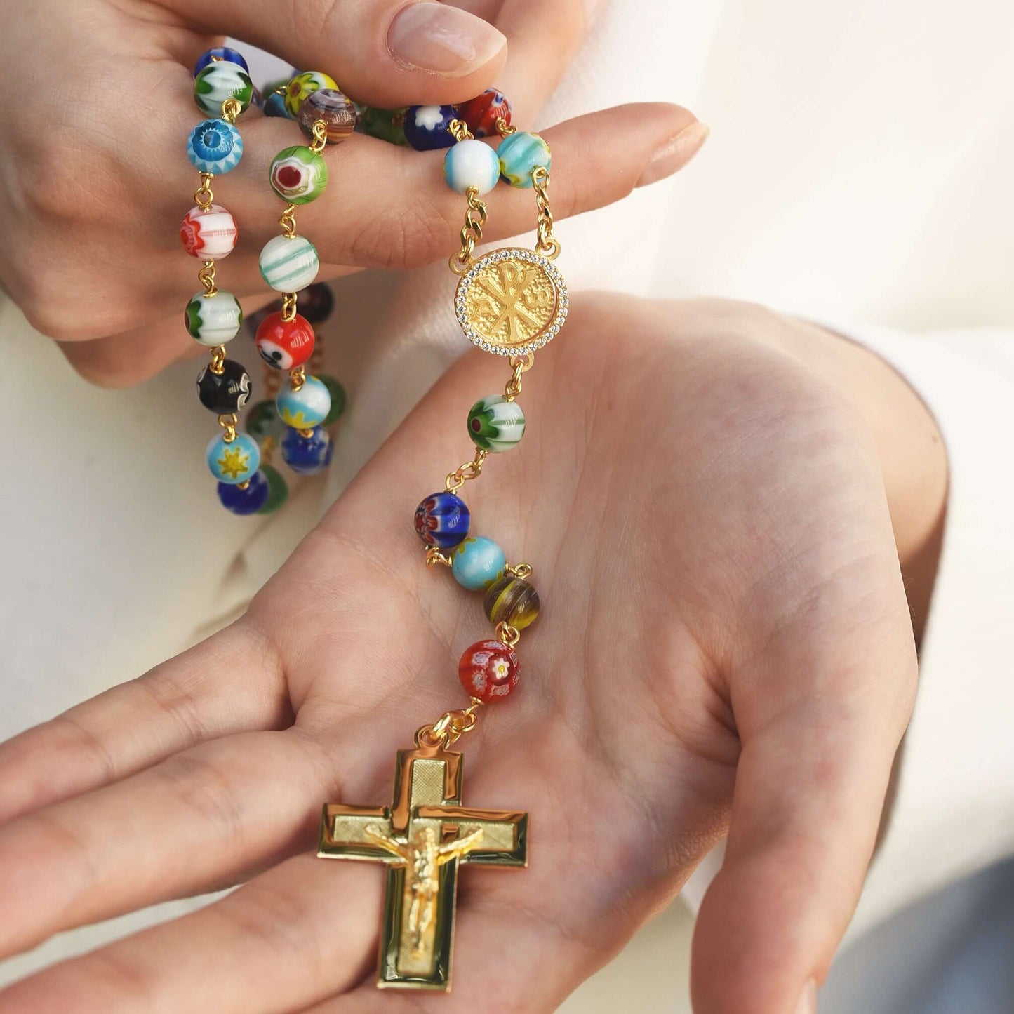 MURRINA GLASS - ROSARY - VERMEIL SILVER
