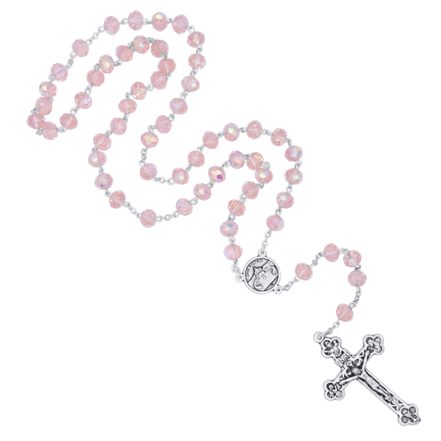 PINK CRYSTAL ROSARY - METAL