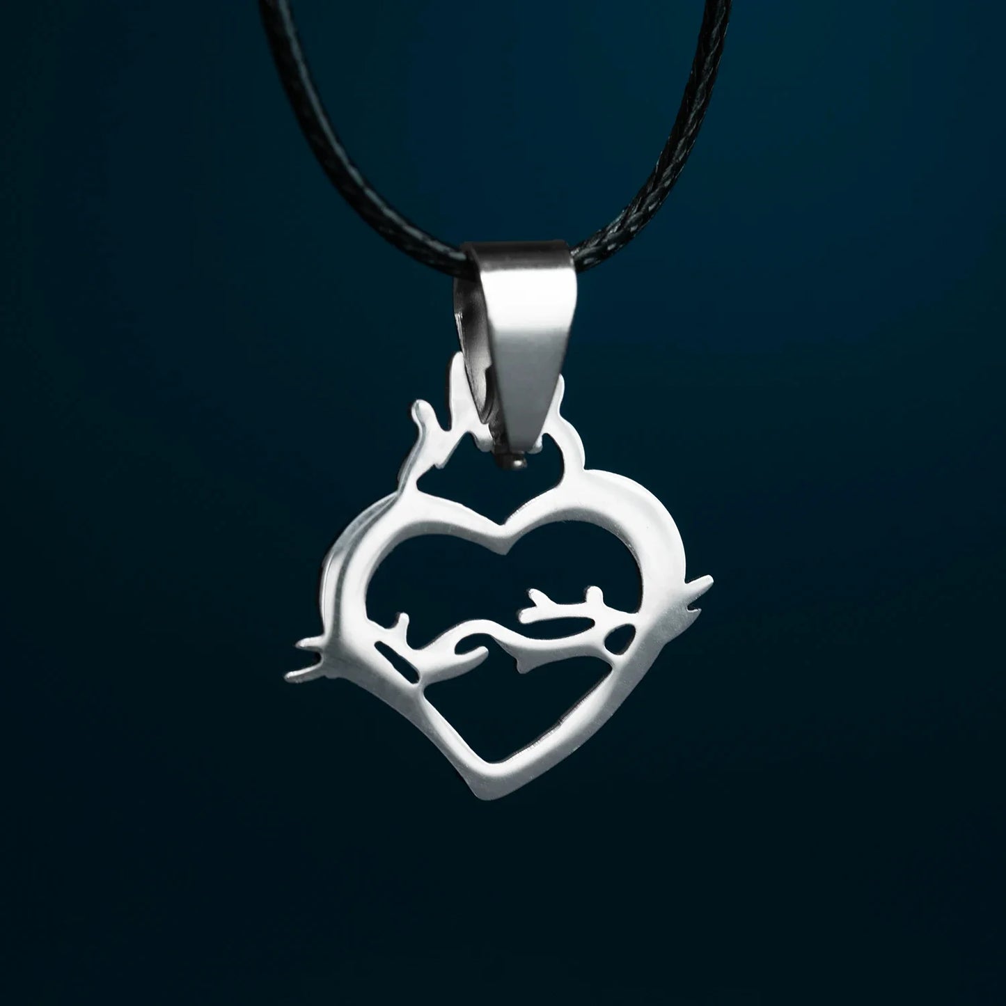 SACRED HEART OF JESUS NECKLACE - RUBBER CORD AND STEEL