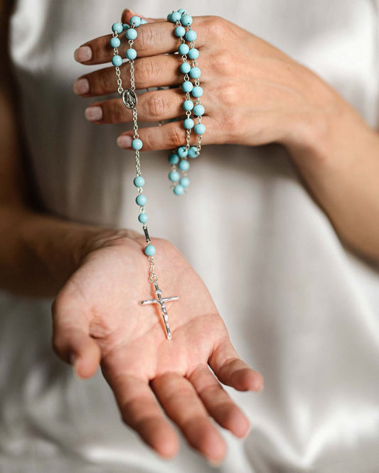 TURQUOISE ROSARY - SILVER