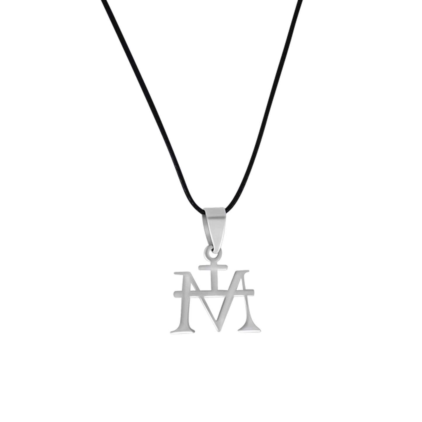 VIRGIN MARY MONOGRAM - RUBBER CORD AND STEEL - NECKLACE