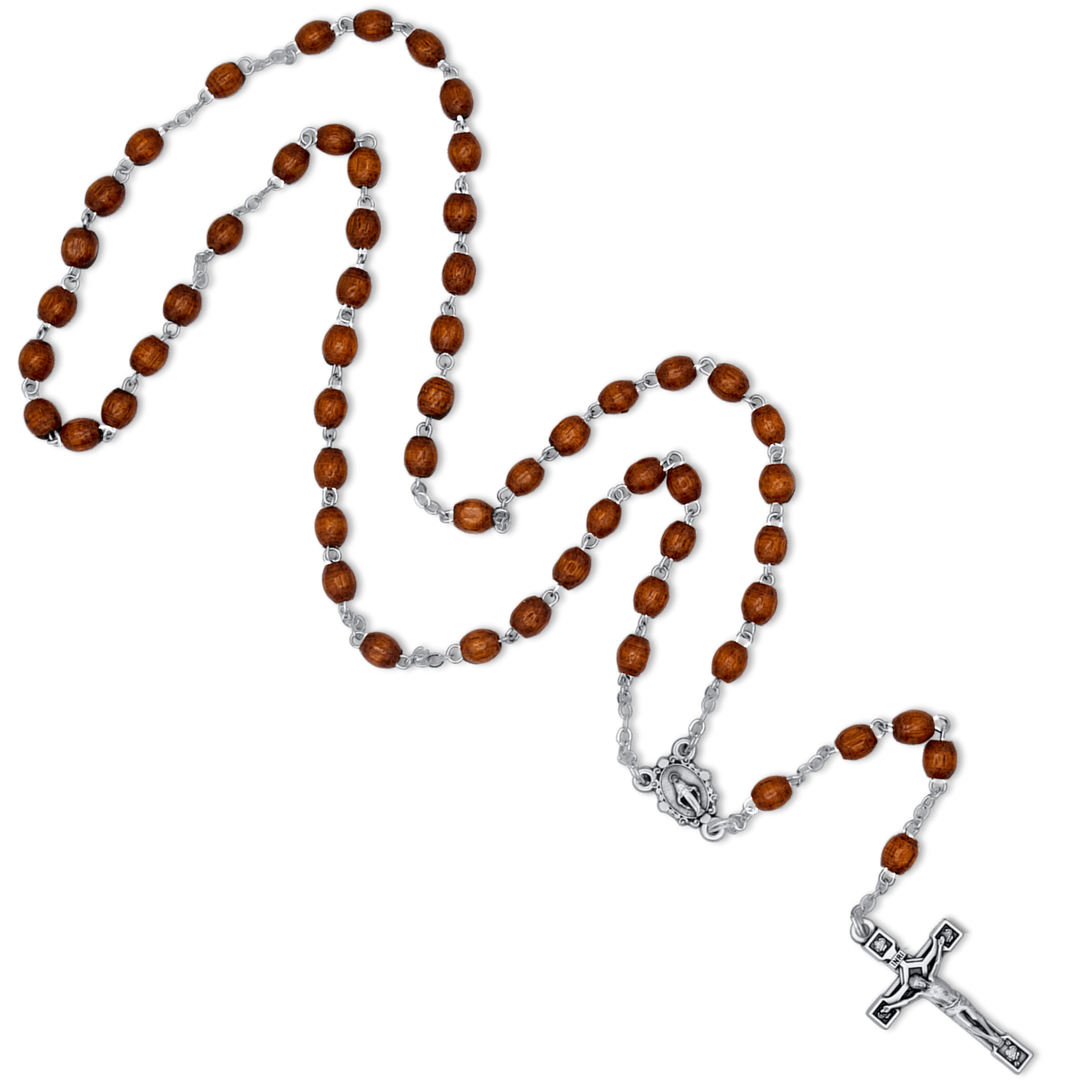 WOODEN BEADS ROSARY- METAL