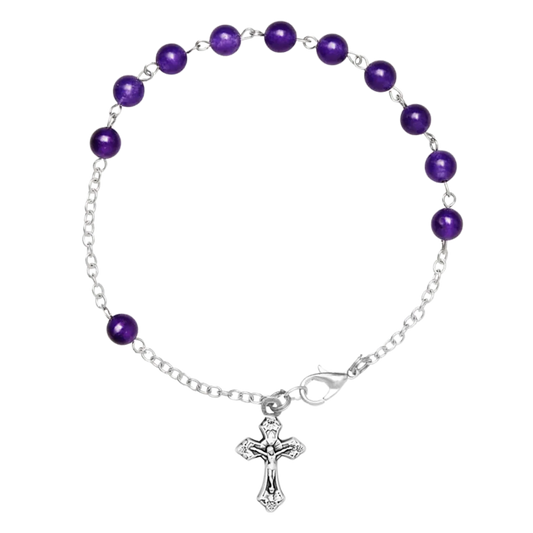 AMETHYST BEADS ROSARY BRACELET - METAL