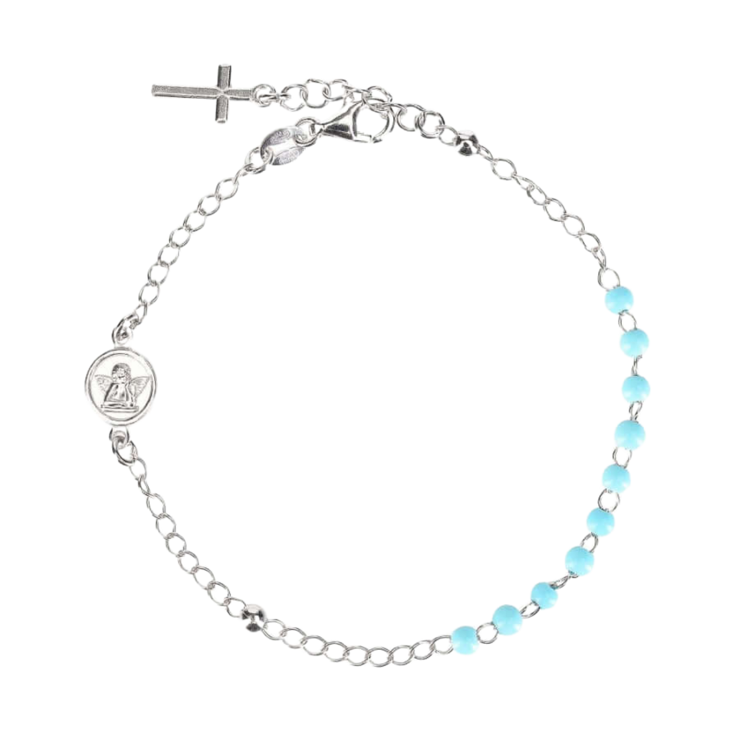 BABY ROSARY BRACELET - SILVER - BLUE