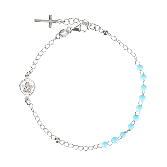 BABY ROSARY BRACELET - SILVER - BLUE