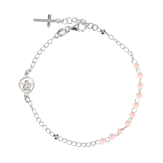 BABY ROSARY BRACELET - SILVER - PINK
