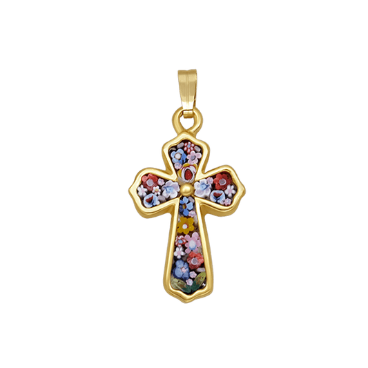 CROSS PENDANT - MICROMOSAIC JEWELRY - GOLDEN METAL