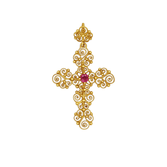 MADREVITATO CROSS PENDANT - GOLD AND RUBY