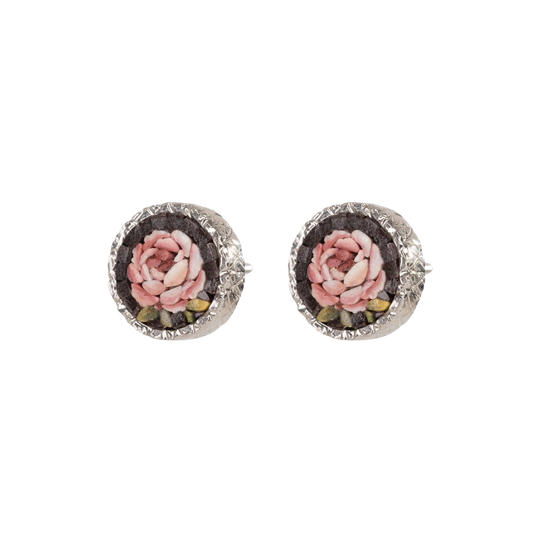 MICROMOSAIC EARRINGS - FLEMISH FLOWERS - SILVER