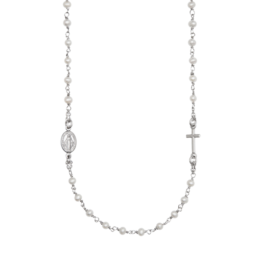 MIRACULOUS AND CROSS - PEARL NECKLACE - SILVER