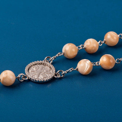 NATURAL MOTHER OF PEARL ROSARY - SILVER
