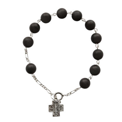 ONYX ROSARY BRACELET - SILVER