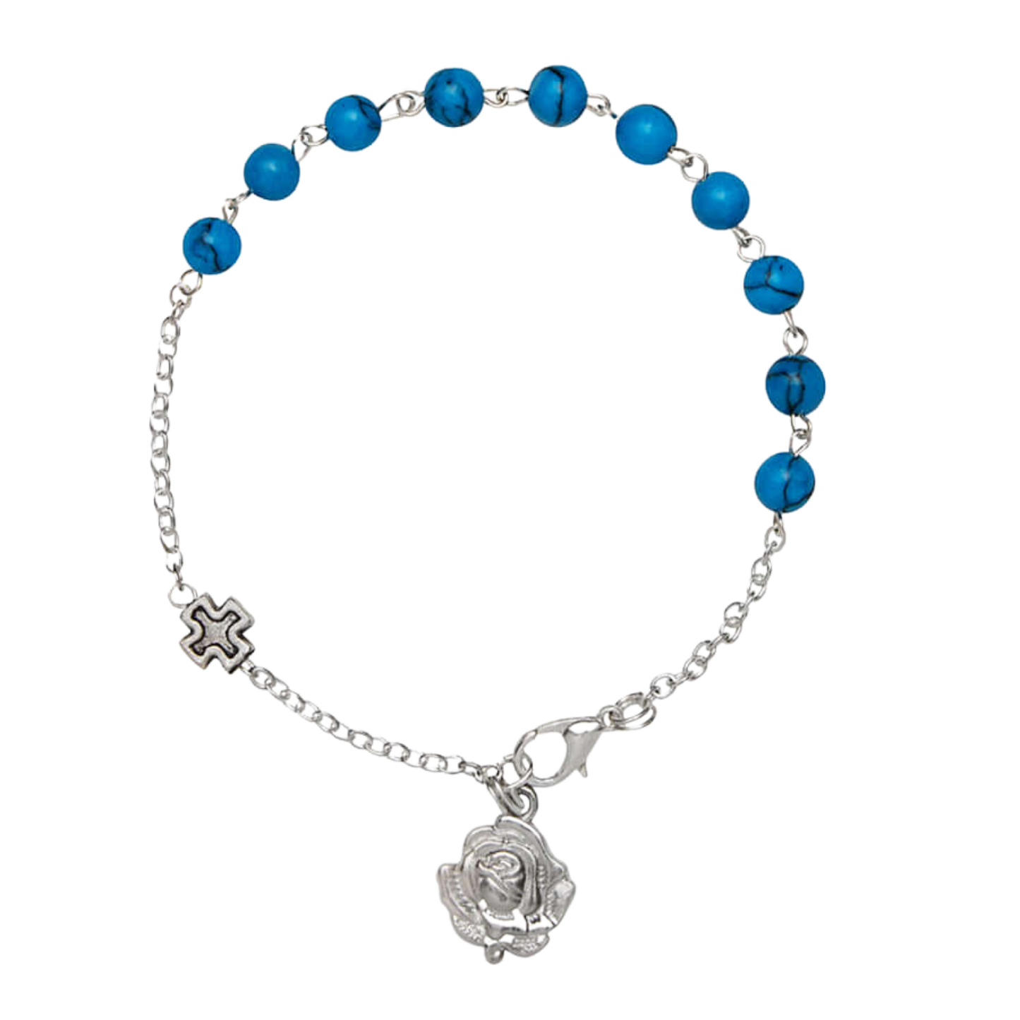 TURQUOISE ROSARY BRACELET - METAL