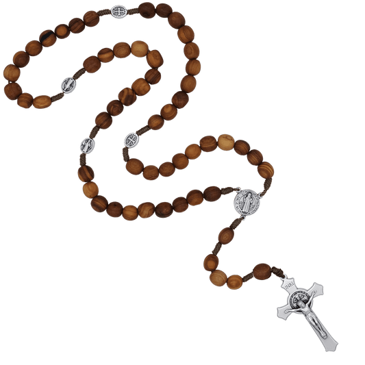 ST BENEDICT - ROSARY - OLIVE WOOD AND ROPE