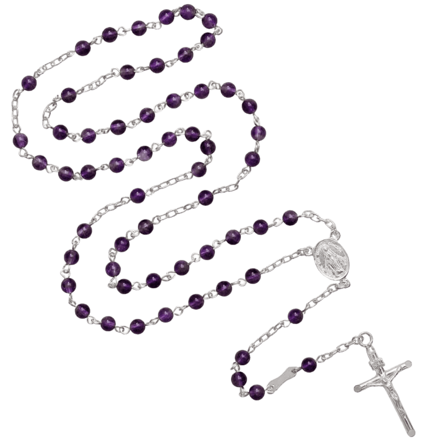 AMETHYST BEADS ROSARY - SILVER