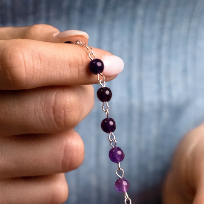 AMETHYST BEADS ROSARY - SILVER