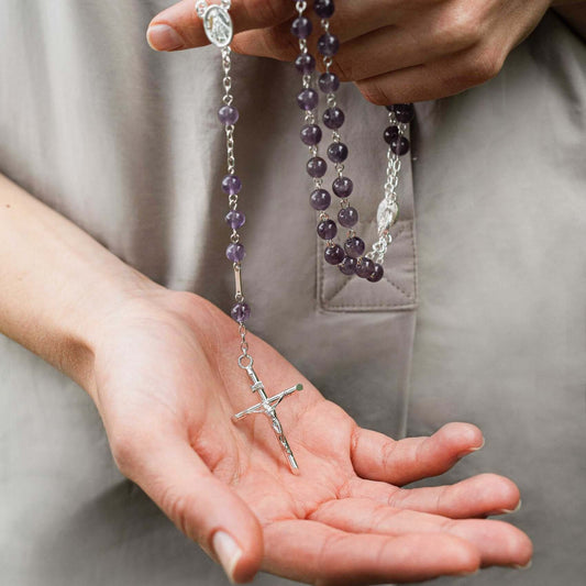 AMETHYST BEADS ROSARY - SILVER