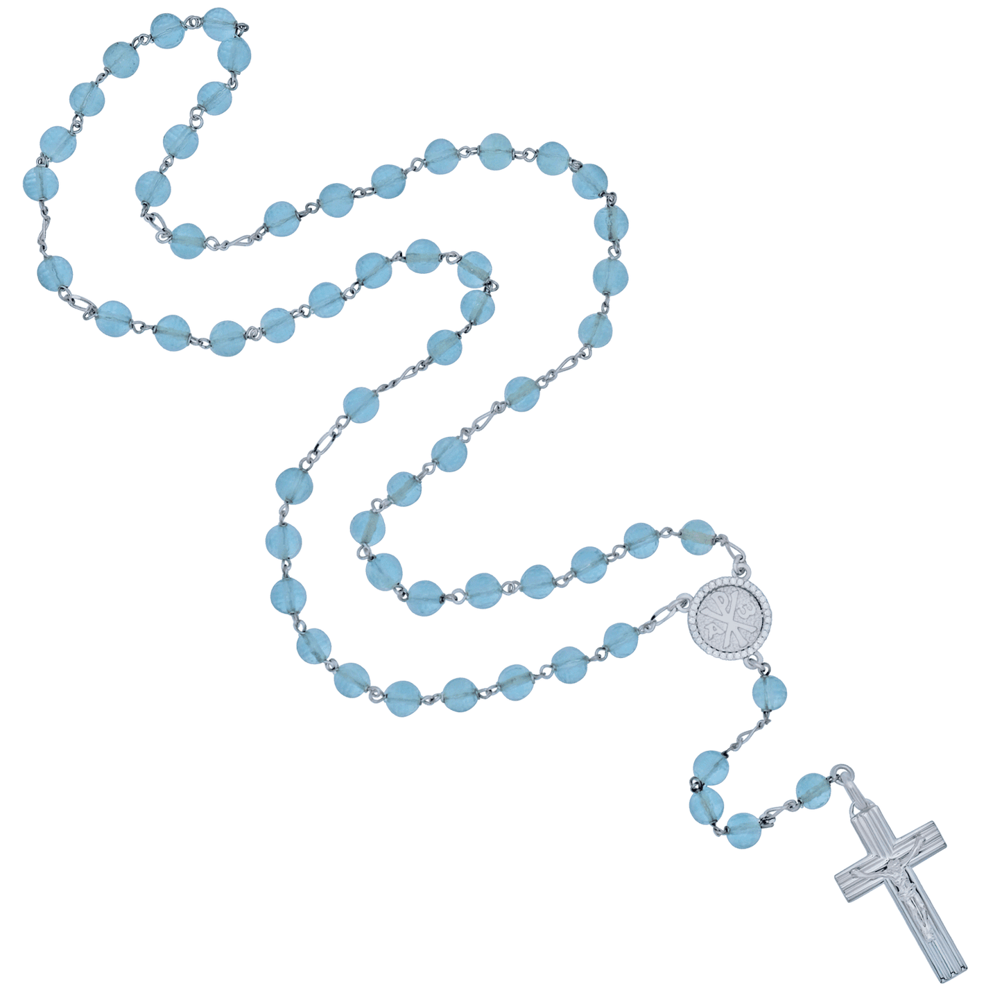 AQUAMARINE ROSARY - SILVER
