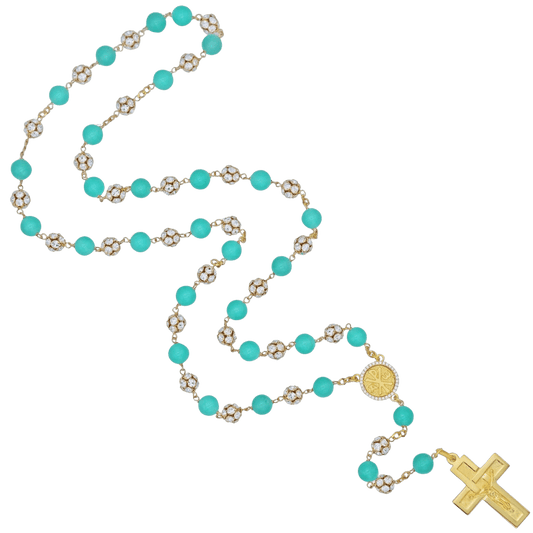 AVENTURINE AND STRASSBALL ROSARY - VERMEIL SILVER