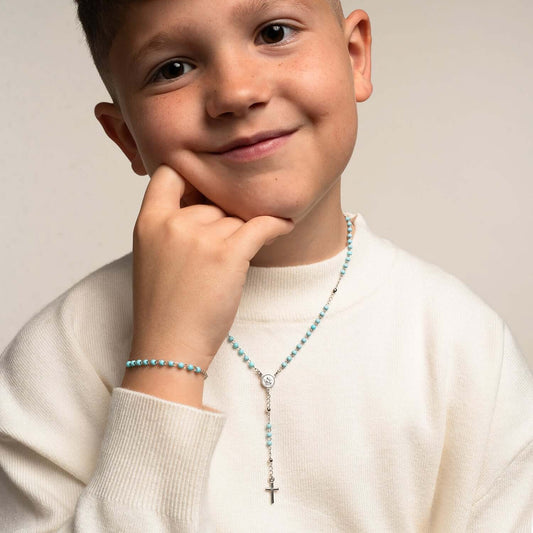 BABY ROSARY BRACELET - SILVER - BLUE