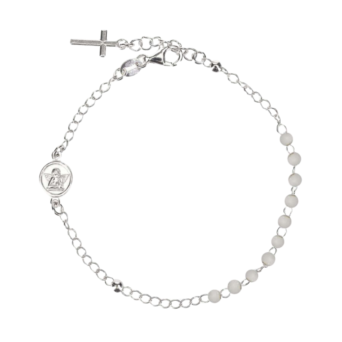BABY ROSARY BRACELET - SILVER - WHITE