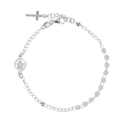 BABY ROSARY BRACELET - SILVER - WHITE