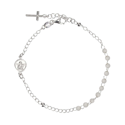 BABY ROSARY BRACELET - SILVER - WHITE
