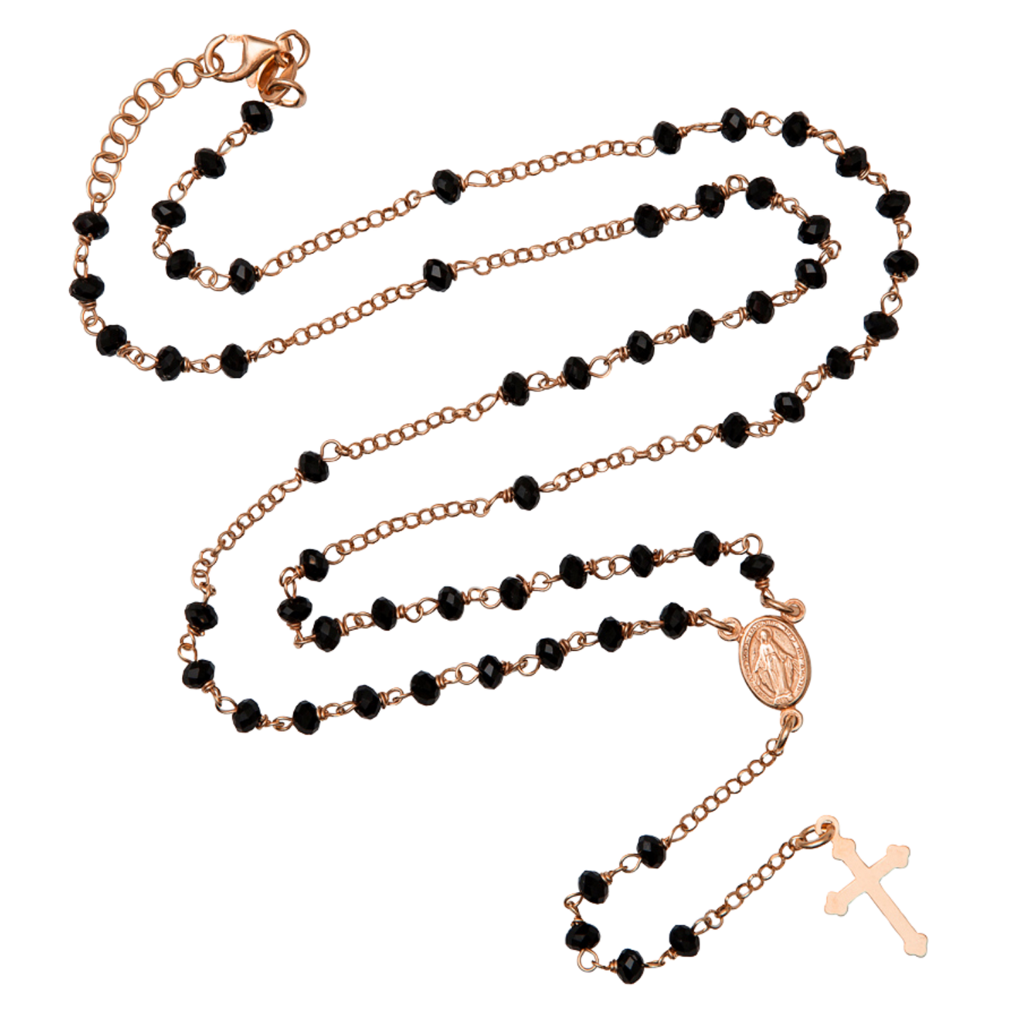CRYSTAL ROSARY NECKLACE - PINK SILVER