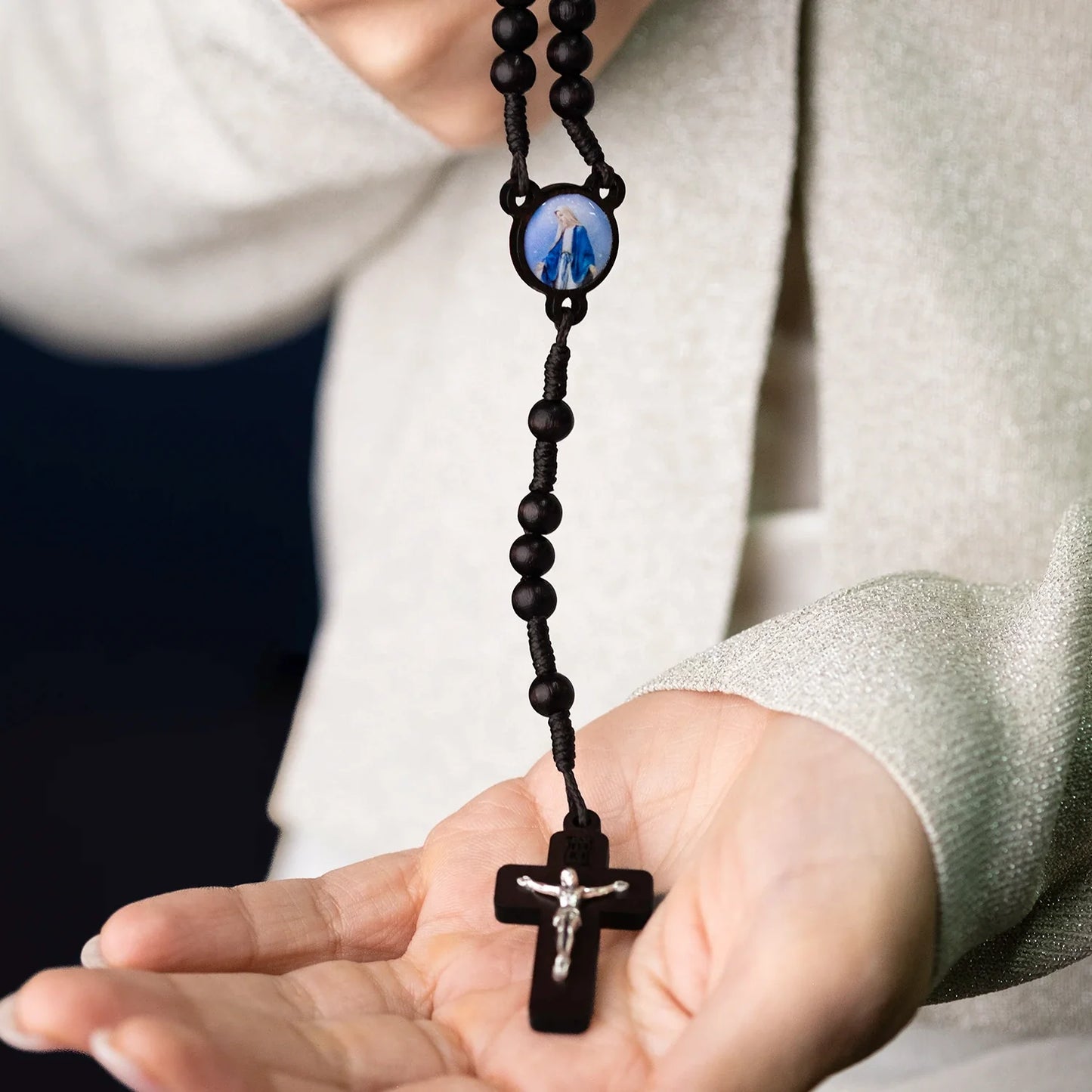BLACK WOOD BEADS ROSARY - ROPE