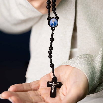 BLACK WOOD BEADS ROSARY - ROPE