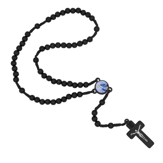 BLACK WOOD BEADS ROSARY - ROPE