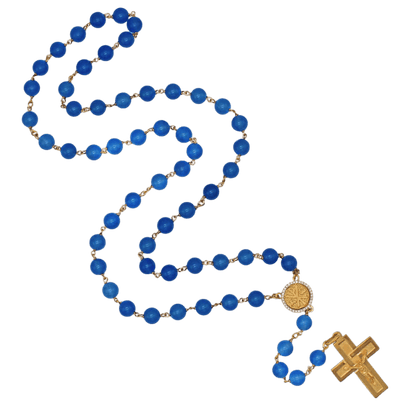 BLUE AGATE BEADS ROSARY - VERMEIL SILVER