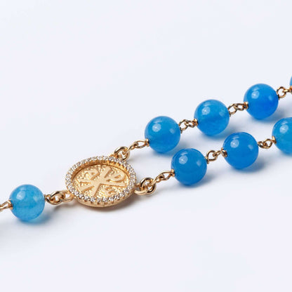 BLUE AGATE BEADS ROSARY - VERMEIL SILVER