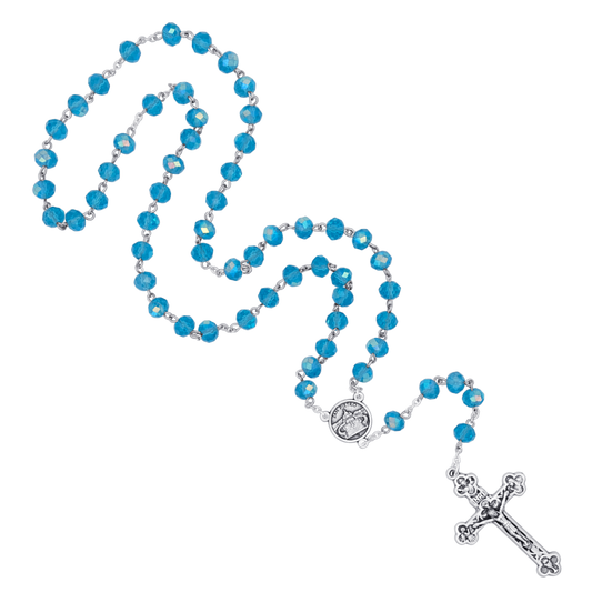 LIGHT BLUE CRYSTAL ROSARY - METAL