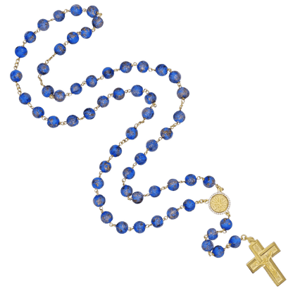 BLUE GLASS BEADS ROSARY - VERMEIL SILVER