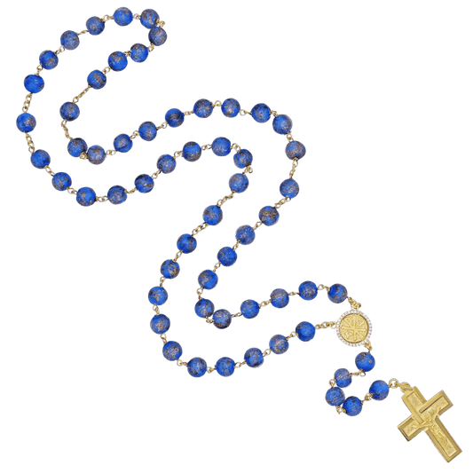 BLUE GLASS BEADS ROSARY - VERMEIL SILVER