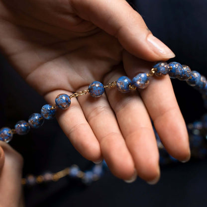 BLUE GLASS BEADS ROSARY - VERMEIL SILVER