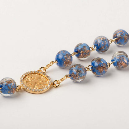 BLUE GLASS BEADS ROSARY - VERMEIL SILVER