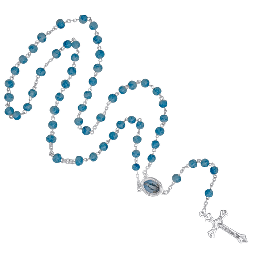 BLUE MARBLE ROSARY - METAL