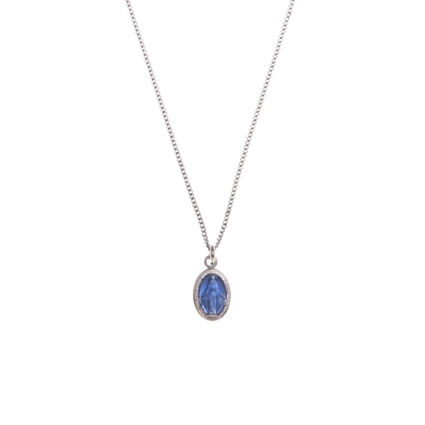 BLUE ST MARY CHARM NECKLACE - SILVER