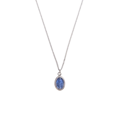 BLUE ST MARY CHARM NECKLACE - SILVER