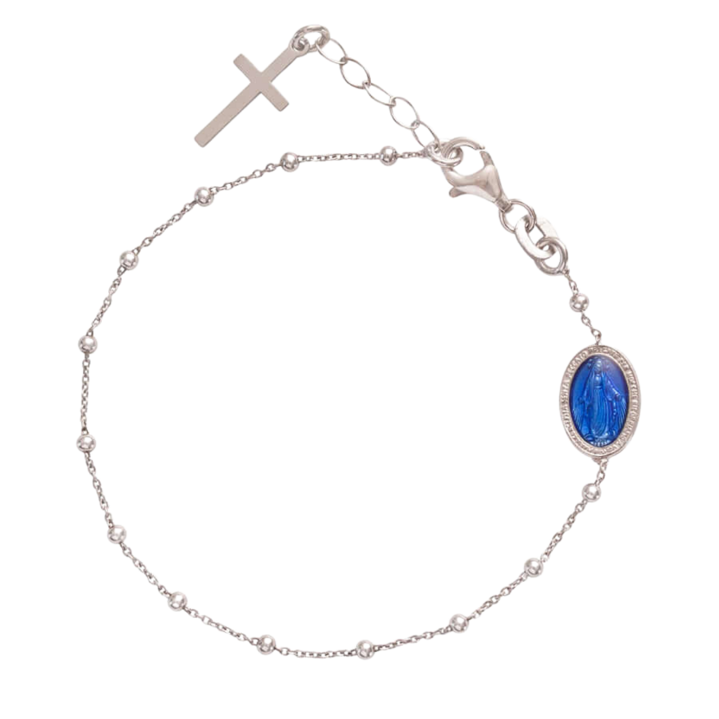 BLUE MIRACULOUS MEDAL - ROSARY BRACELET - SILVER