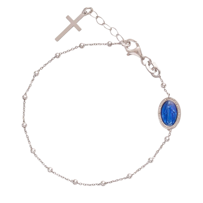 BLUE MIRACULOUS MEDAL - ROSARY BRACELET - SILVER