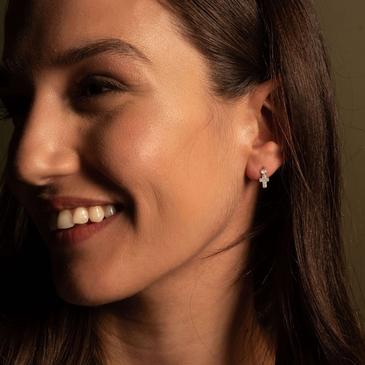 CROSS EARRINGS - SILVER AND ZIRCONIA