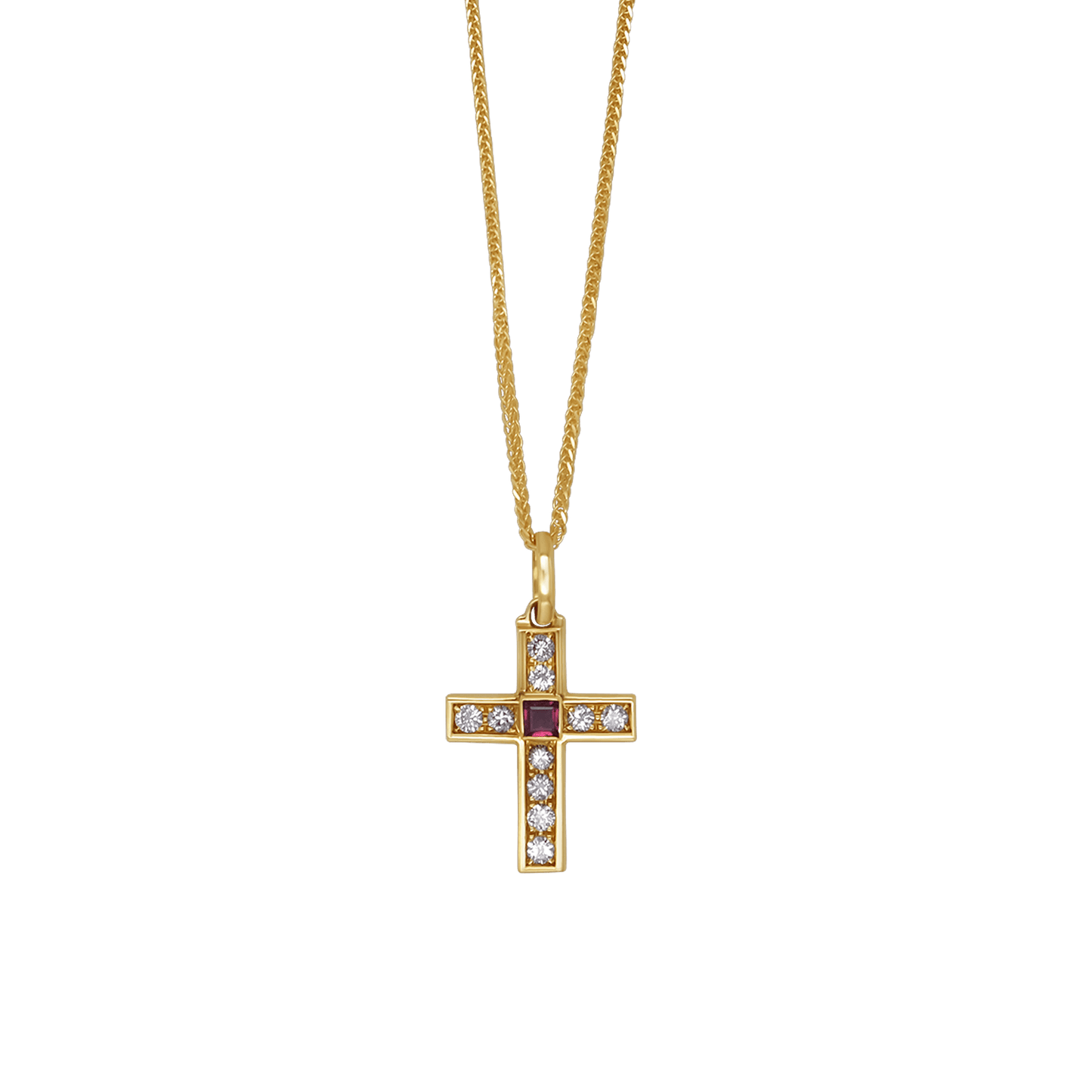 CROSS NECKLACE - DIAMONDS AND RUBY - GOLD