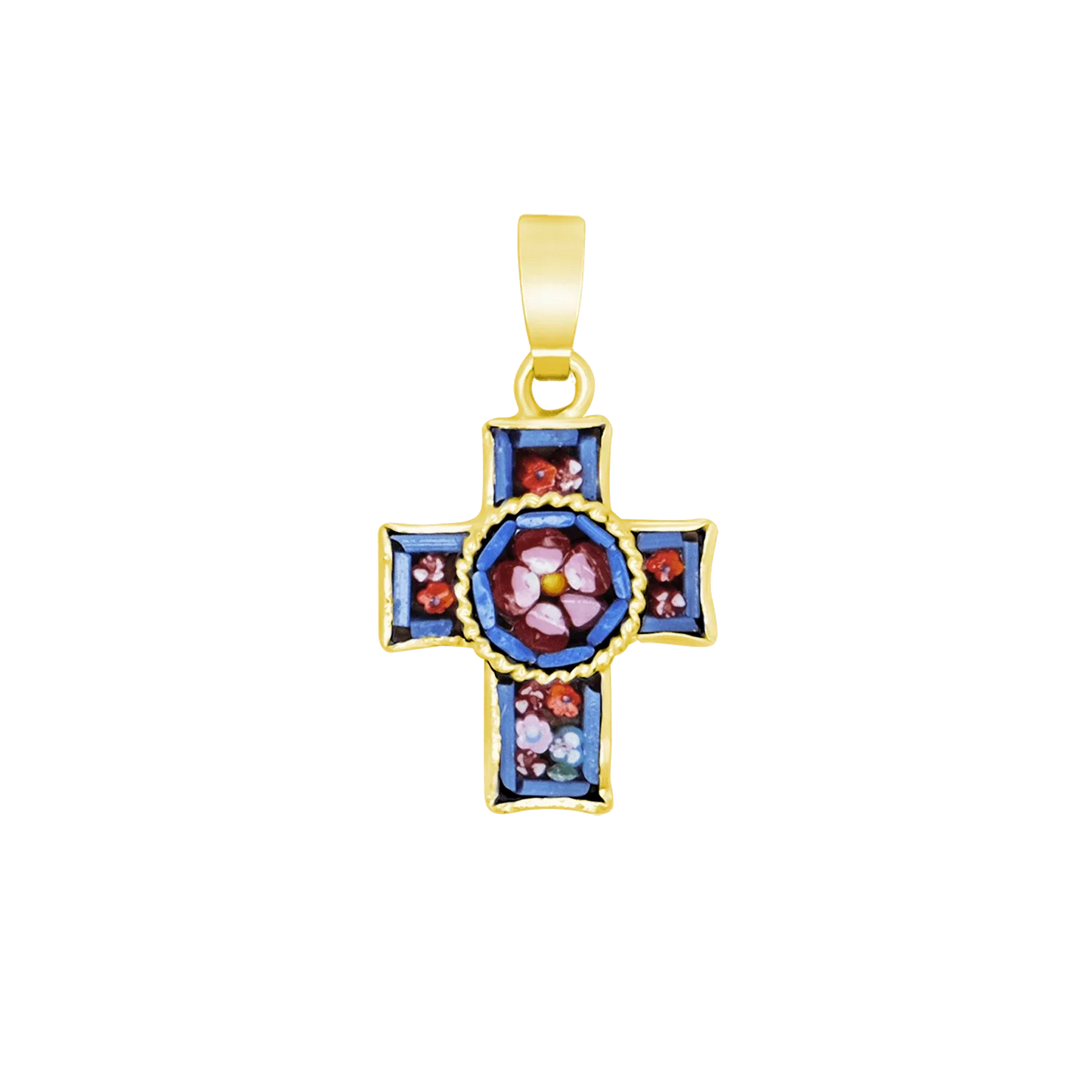 CROSS PENDANT - MICROMOSAIC JEWELRY - GOLDEN METAL