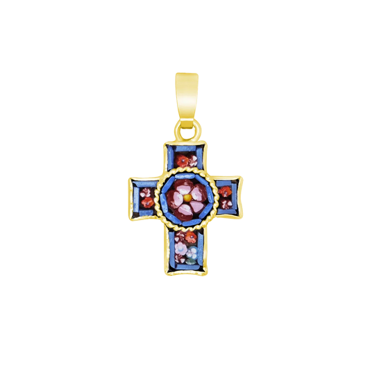 CROSS PENDANT - MICROMOSAIC JEWELRY - GOLDEN METAL